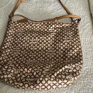 Coach Tan and Brown Signature Shoulder Bag